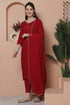 Maroon Rayon Slub Embroidered Straight Kurta & Pant With Dupatta