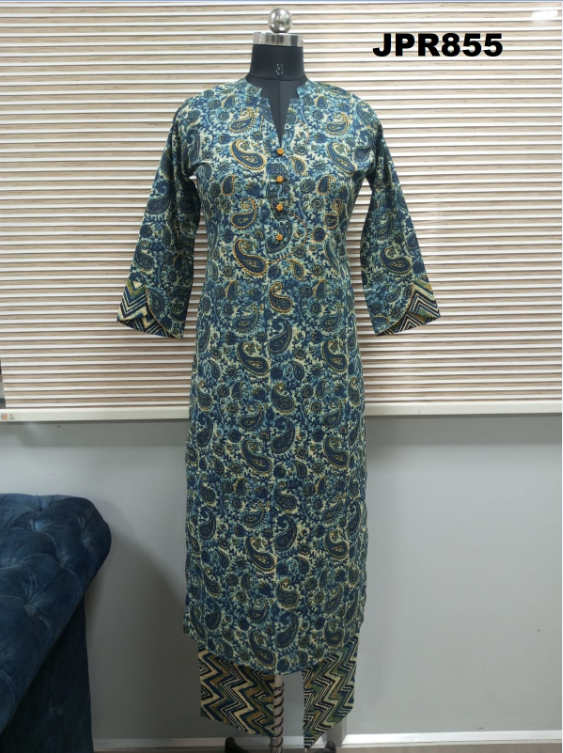 Teal Pure Cambric Cotton Embroidered Straight Kurta & Pant With Dupatta
