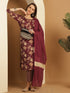 Wine & Beige Pure Cotton Embroidered Straight Kurta & Pant With Dupatta