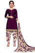 Wine Cotton Blend Printed Unstitched Salwar Suit Material