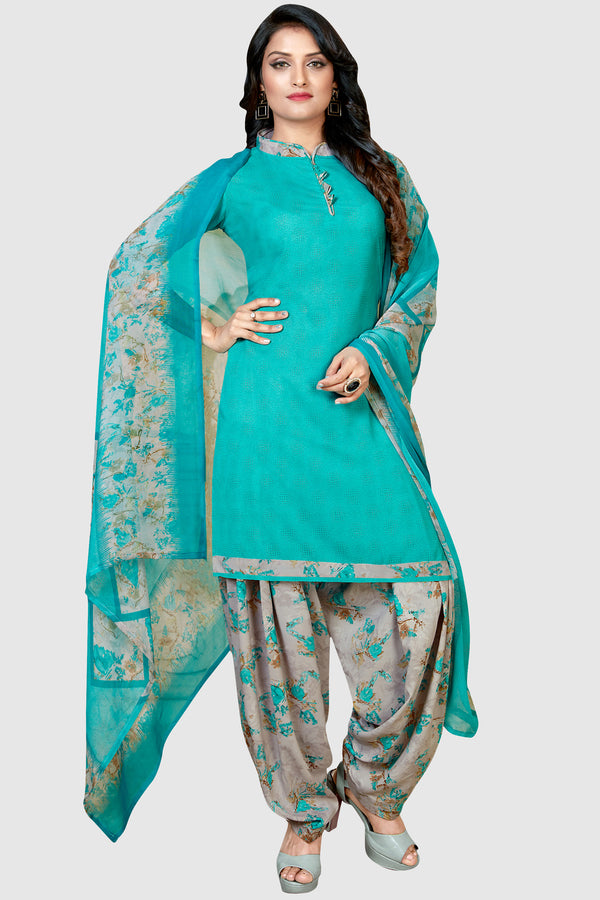 Sky Blue Crepe Printed Unstitched Salwar Suit Material