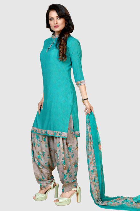 Sky Blue Crepe Printed Unstitched Salwar Suit Material