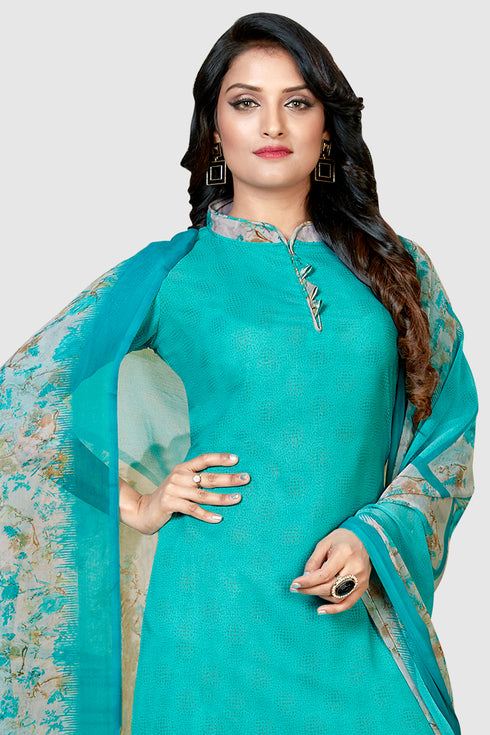 Sky Blue Crepe Printed Unstitched Salwar Suit Material