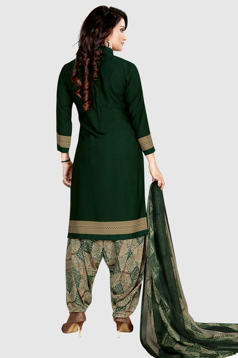 Dark Green Crepe Printed Unstitched Salwar Suit Material