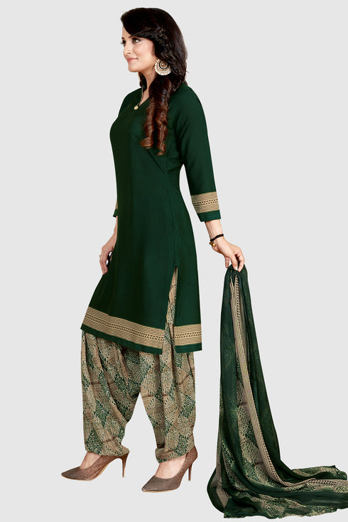 Dark Green Crepe Printed Unstitched Salwar Suit Material