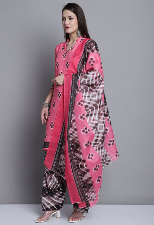 Light Pink Polyester Cotton Printed Salwar Suit with Dupatta