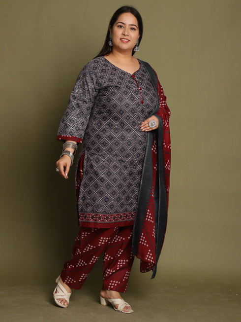 Grey Cotton Blend Printed Ready to Wear Patiala Salwar Suit