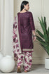 Wine Polyester Cotton Printed Salwar Suit with Dupatta