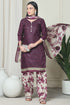Wine Polyester Cotton Printed Salwar Suit with Dupatta