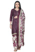 Wine Polyester Cotton Printed Salwar Suit with Dupatta