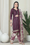 Wine Polyester Cotton Printed Salwar Suit with Dupatta