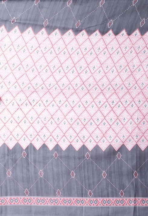 Grey Polyester Cotton Printed Salwar Suit with Dupatta