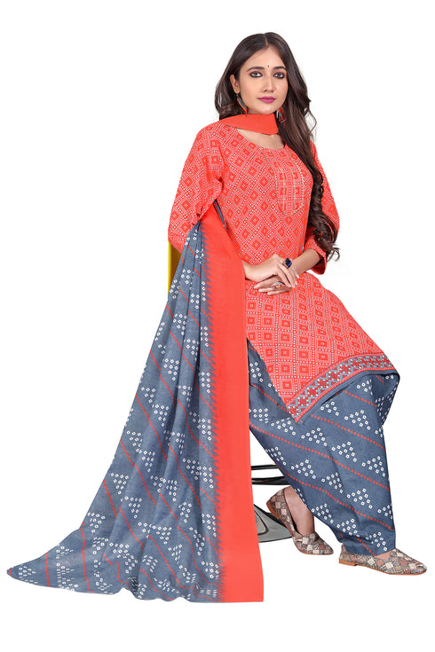 Orange Cotton Blend Printed Ready to Wear Patiala Salwar Suit