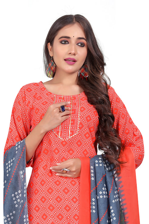 Orange Cotton Blend Printed Ready to Wear Patiala Salwar Suit
