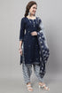 Navy Blue Cotton Printed Ready to Wear Patiala Salwar Suit