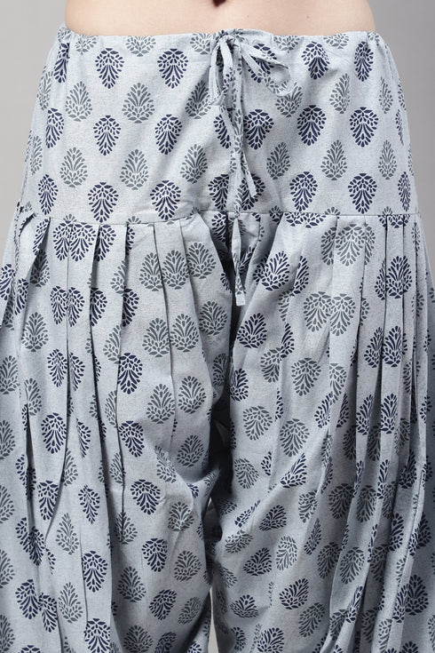 Navy Blue Cotton Printed Ready to Wear Patiala Salwar Suit