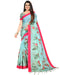 Turquoise Cotton Silk Printed Traditional Saree With Blouse Piece