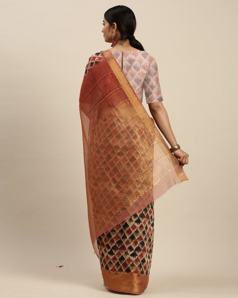 Multicolored Cotton Silk Digital Printed Traditional Saree With Blouse Piece