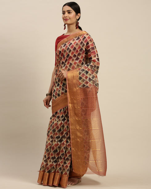 Multicolored Cotton Silk Digital Printed Traditional Saree With Blouse Piece