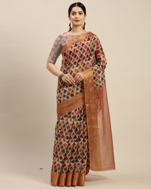 Multicolored Cotton Silk Digital Printed Traditional Saree With Blouse Piece