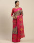 Blue And Pink Kota Silk Jamdani Printed Traditional Saree With Blouse Piece