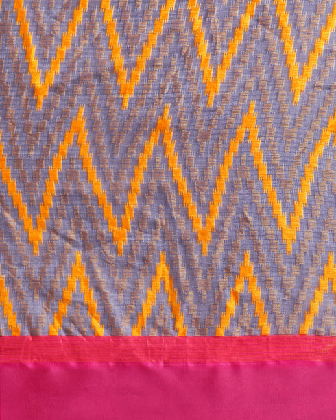 Blue And Pink Kota Silk Jamdani Printed Traditional Saree With Blouse Piece