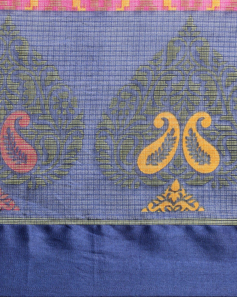 Magenta And Royal Blue Kota Silk Jamdani Printed Traditional Saree With Blouse Piece