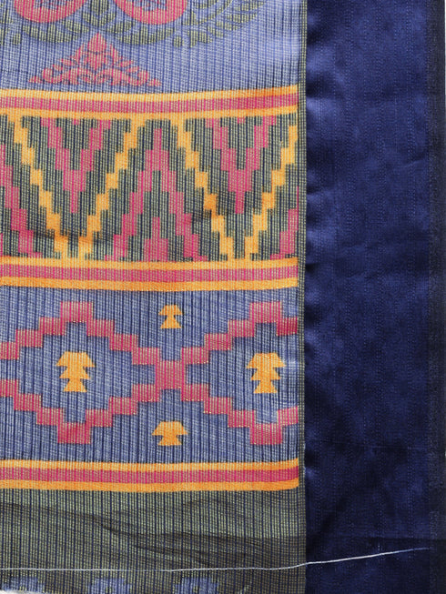 Magenta And Royal Blue Kota Silk Jamdani Printed Traditional Saree With Blouse Piece