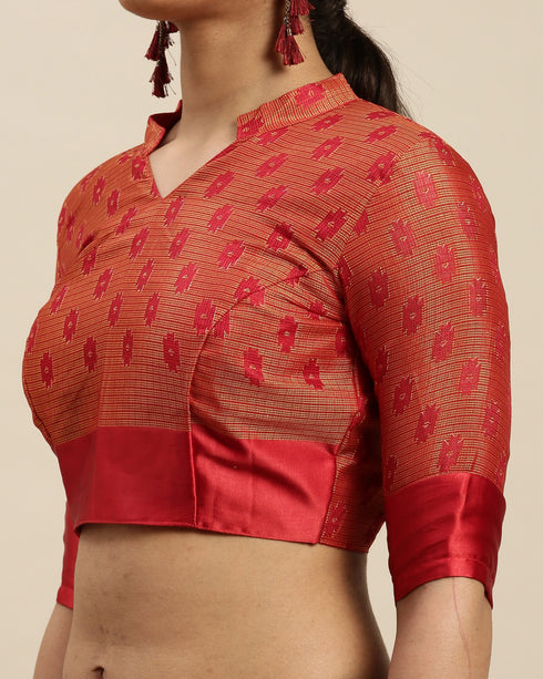 Yellow And Red Kota Silk Jamdani Printed Traditional Saree With Blouse Piece