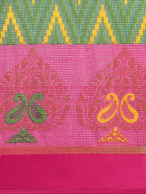 Green And Magenta Kota Silk Jamdani Printed Traditional Saree With Blouse Piece