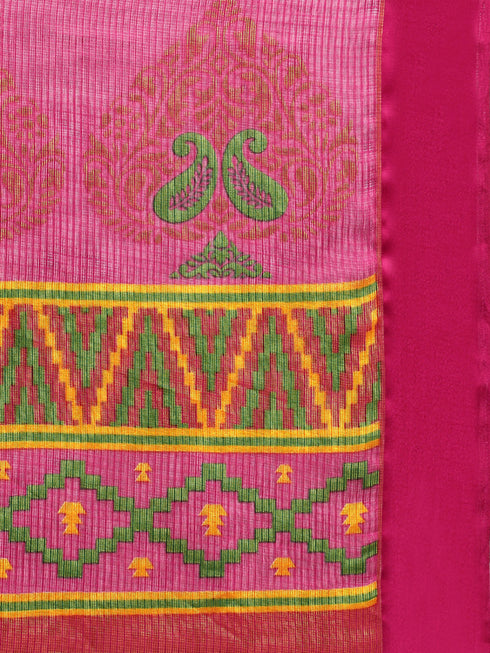 Green And Magenta Kota Silk Jamdani Printed Traditional Saree With Blouse Piece