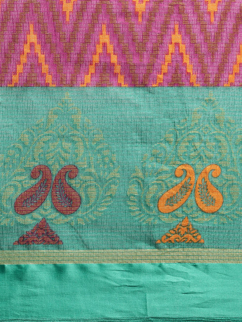 Wine And Green Kota Silk Jamdani Printed Traditional Saree With Blouse Piece