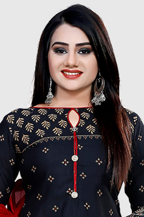 Black Cotton Blend Printed Unstitched Salwar Suit Material