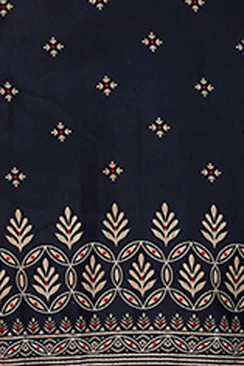 Black Cotton Blend Printed Unstitched Salwar Suit Material