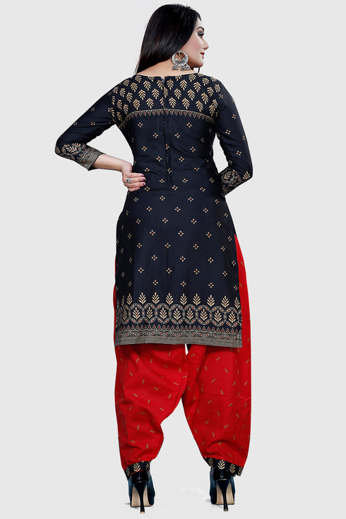 Black Cotton Blend Printed Unstitched Salwar Suit Material
