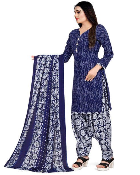 Blue Cotton Blend Printed Unstitched Salwar Suit Material