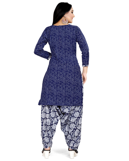 Blue Cotton Blend Printed Unstitched Salwar Suit Material