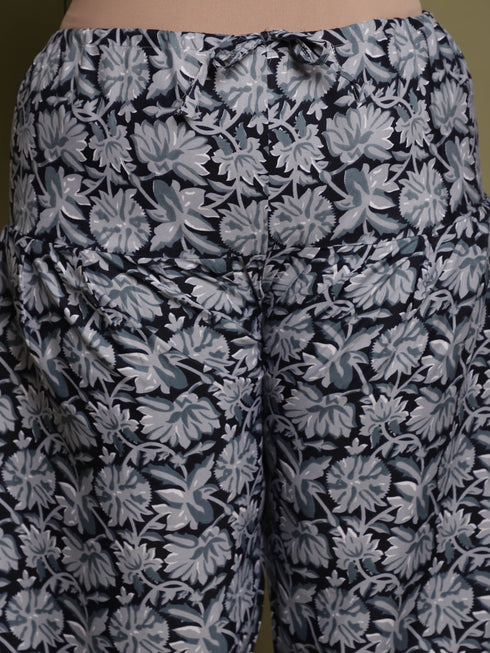 Blue Cotton Blend Printed Plus Size Ready to Wear Patiala Salwar Suit