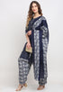 Blue Polyester Cotton Printed Salwar Suit with Dupatta