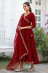 Maroon Women's Poly Silk Hand Work Gown With Dupatta