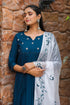 Women's Teal Blue Poly Silk Embroidered Anarkali Kurta & Pant With Dupatta