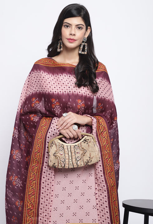 Dusty Pink Polyester Cotton Printed Salwar Suit with Dupatta