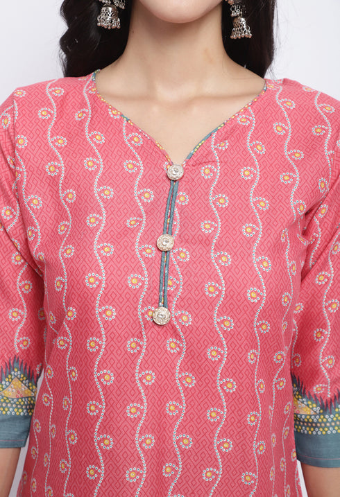 Peach Polyester Cotton Printed Salwar Suit with Dupatta