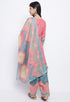 Peach Polyester Cotton Printed Salwar Suit with Dupatta
