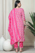 Pink Cotton Blend Jaipuri Printed Kurta With Pant & Dupatta