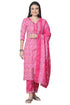 Pink Cotton Blend Jaipuri Printed Kurta With Pant & Dupatta