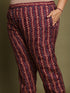 Wine & Beige Cotton Blend Jaipuri Printed Plus Size Kurta & Pant With Dupatta