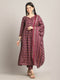 Women's Wine & Beige Cotton Blend Embroidered A-Line Kurta & Pant With Dupatta