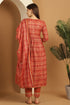 Orange Cotton Slub Embroidered Alia cut Kurta & Pant With Dupatta