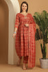 Orange Cotton Slub Embroidered Alia cut Kurta & Pant With Dupatta